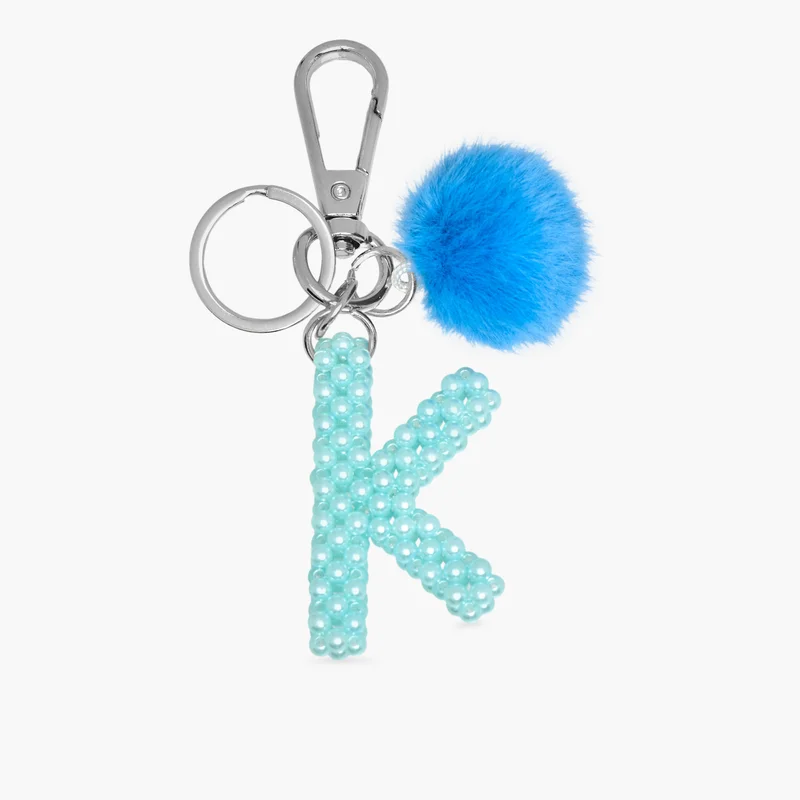 لايف ستايل Initial K Keyring with Blue Pom Pom